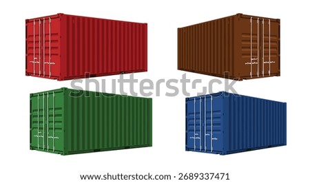 Four colorful shipping containers isolated on a white background.