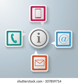 Four colorful speech bubbles with circle centre on the gray background. Eps 10 vector file.