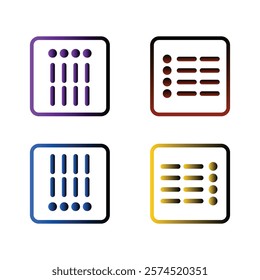 Four Colorful Square Icons Representing Audio Visualizers or Control Panels.