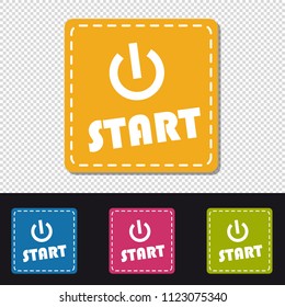 Four Colorful Square Start Power Buttons - Vector Illustration - Isolated On Transparent Background