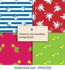 four colorful summer vector texture pattern set