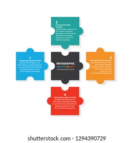 four colorful timeline infographic with puzzle design, Infographics management, finance, analytics, presentation. Vector illustration.