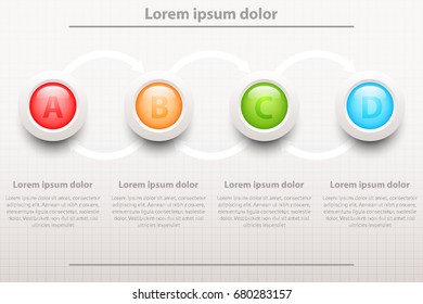 Four Colorful topics 3D circles in sequence for website presentation cover poster vector design infographic illustration concept