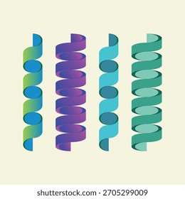 Quatro formas coloridas de fita trançada com círculos em branco Fundo abstrato azul