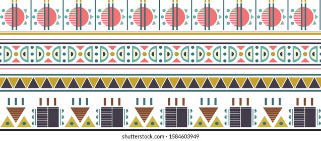 four colorful vector borders. Geometric vector tribal borders.