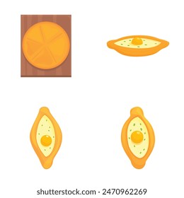 Four colorful vector illustrations of traditional georgian khachapuri in various shapes