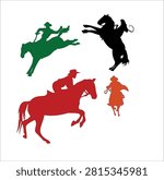 Four colorful vector knights on rearing horses depicted in mid action movements against transparent background