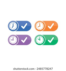 cuatro relojes de pared coloridos y Botón de marca de verificación