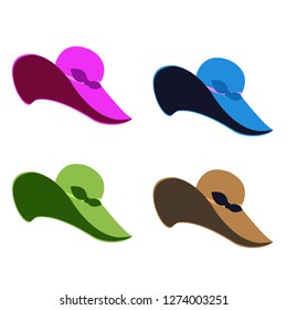 Four colorful women's hats on white background