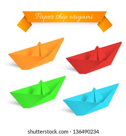 Four colorfull paper ships origami. Vector illustration.