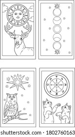 four coloring book tarot cards