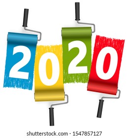 four colors paint roller concept for New Year 2020