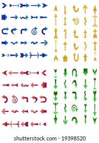 four colors set of different arrows in four directions