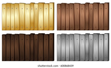 Four colors of wood for fence illustration