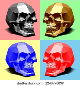 four colour low poly skull illustration vector image