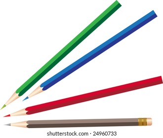 Four colour pencils. Vector illustration.