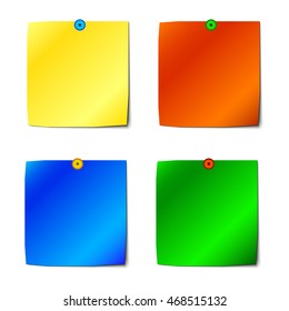 Four coloured stick notes paper on white background