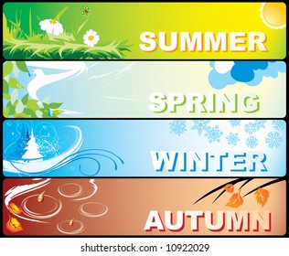 Four colourful banners on a theme of winter, spring, autumn and summer with the image of the nature