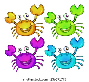 Four colourful crabs on a white background