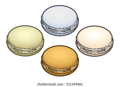 Four colourful macarons.