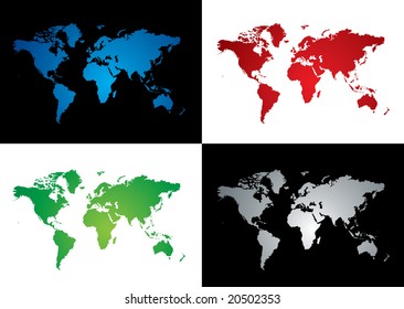 Four colourful map variations two on a black background