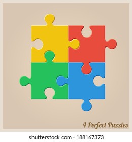 Four Colourful Puzzle Pieces. Vector eps 10.