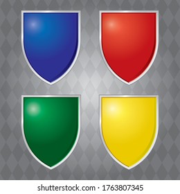 Four colourful shield set with 
diamond background