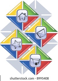 four colourful square with symbols	