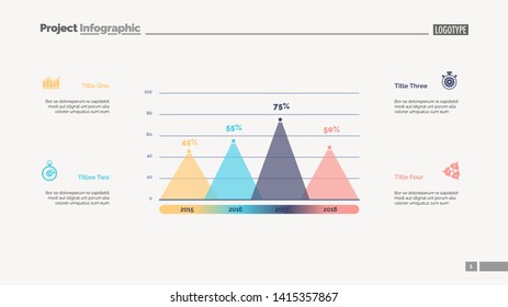 Four columns bar chart. Business data. Percent, diagram, design. Creative concept for infographic, templates, presentation, report. Can be used for topics like analysis, statistics, finance.