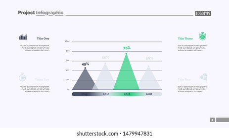 Four columns bar chart. Business data. Percent, diagram, design. Creative concept for infographic, templates, presentation, report. Can be used for topics like analysis, statistics, finance.