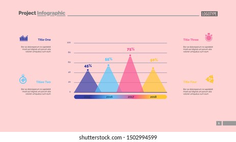 Four columns bar chart. Business percent data diagram design. Creative concept for presentation report infographic template. Can be used for topics like analysis, statistics, finance.
