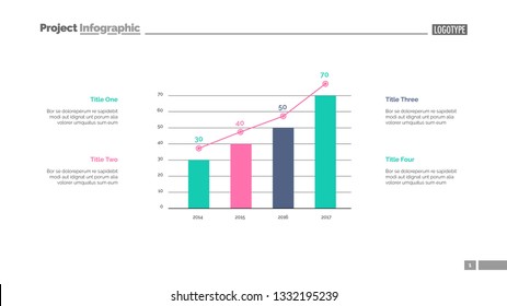 Four columns bar chart slide template. Business data. Option, diagram, design. Creative concept for infographic, presentation. Can be used for topics like management, research, statistics.