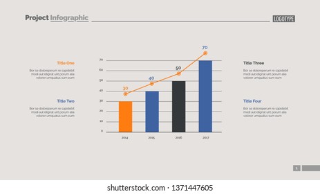 Four columns bar chart slide template. Business data. Option, diagram, design. Creative concept for infographic, presentation. Can be used for topics like management, research, statistics.