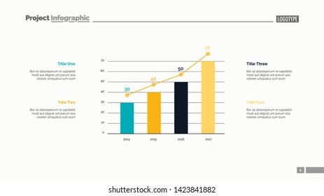 Four columns bar chart slide template. Business data. Option, diagram, design. Creative concept for infographic, presentation. Can be used for topics like management, research, statistics.