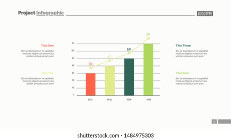 Four columns bar chart slide template. Business data. Option, diagram, design. Creative concept for infographic, presentation. Can be used for topics like management, research, statistics.