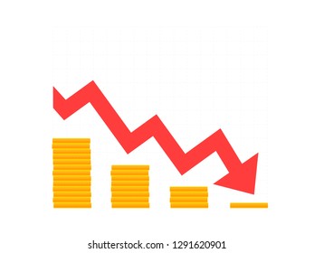 Four columns of money falling down. The red arrow accompanies this process.