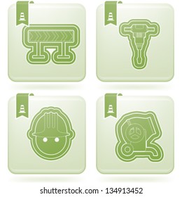 Four concept icons: spring, from left to right, top to bottom: Construction barrier, Jackhammer, Builder (Worker), Concrete mixer.