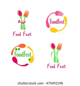 Four concepts of logotypes in food topic / There are forks and spoons logotypes
