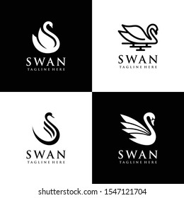 four concepts of swan logo design vector