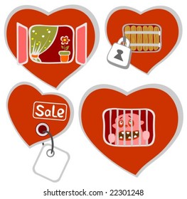 Four conceptual hearts isolated on a white background.