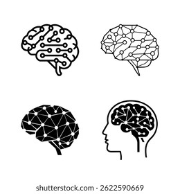 Four Conceptual Illustrations of the Human Brain Connected to Technology
