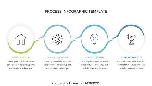 Four connected circles with icons and place for your text - process infographic template, vector eps10 illustration