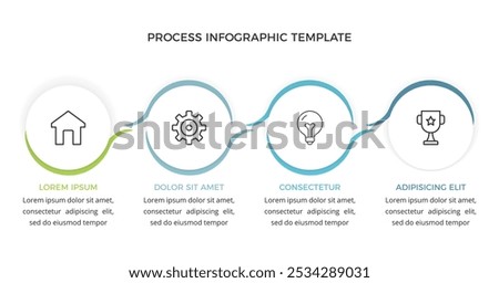 Four connected circles with icons and place for your text - process infographic template, vector eps10 illustration
