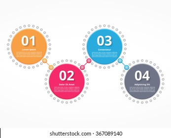 Four connected circles with numbers and text, process diagram, steps or options, vector eps10 illustration