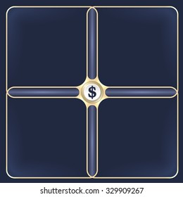 Four connected golden frames for your white text and dollar symbol