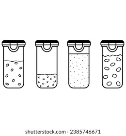Four containers with cereals isolated on white