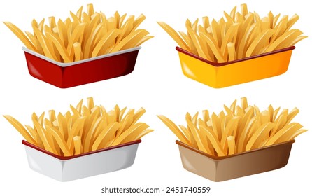 Four containers of golden french fries vector