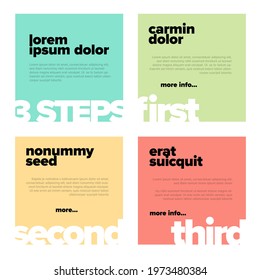 Four content color squares for various steps, tips or options infographc template. Designed layout for some tips or quotes, Infochart with four different items and background color.