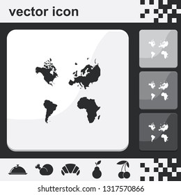 Four continents flat set of buttons vector icon.