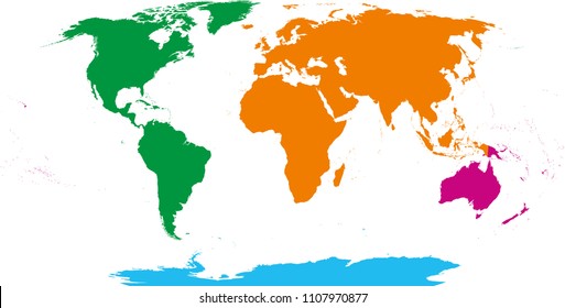 Map Of The 7 Continents Seven Continents Map Asia Yellow Africa Stock Vector (Royalty Free)  494828389